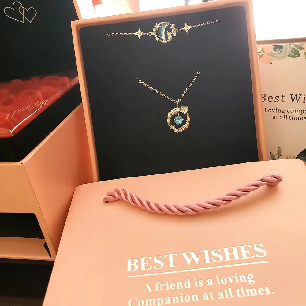 Stars And Moon Shine Together Set, Includes (Necklace, Bracelet)