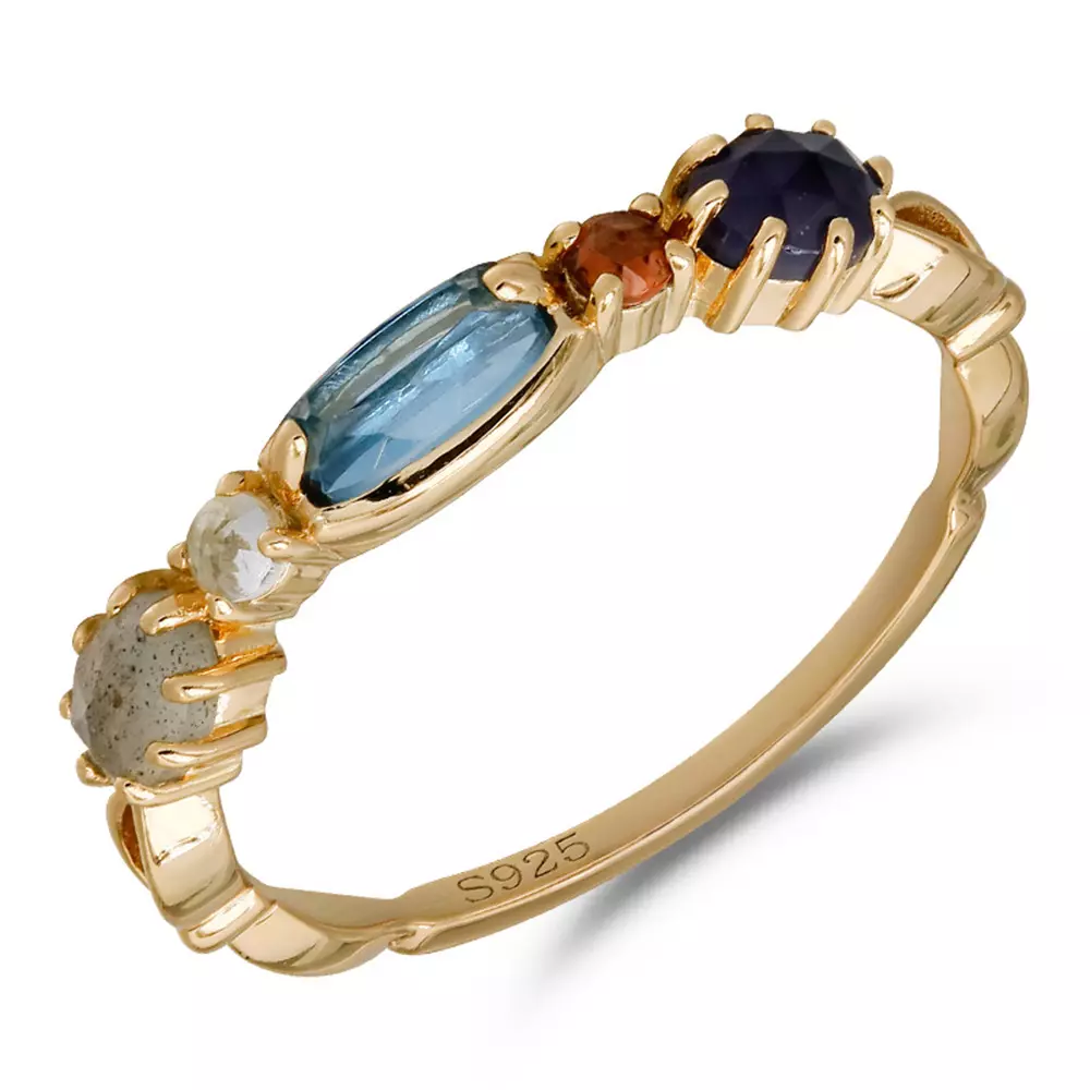 Natural Topaz Cordierite Labradorite Vintage s925 Sterling Silver Ring