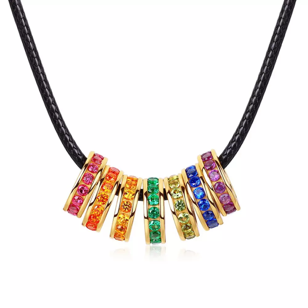 S925 Sterling Silver with Colorful Zirconia Rainbow Ring Necklace
