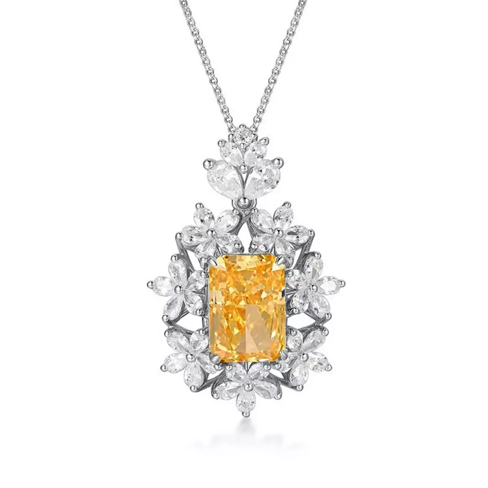 S925 Sterling Silver Ice Flower Cut High Carbon Diamond Pendant Necklace