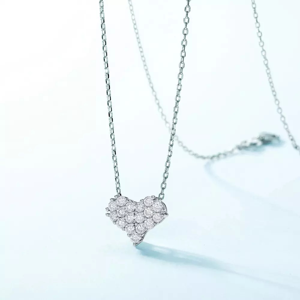 S925 Sterling Silver Moissan Heart Full Diamond Moissanite Necklace