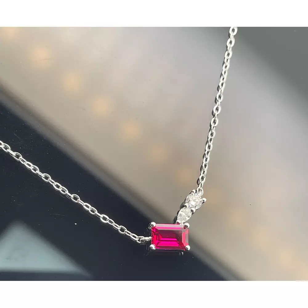 S925 Silver Small Octagonal Cultured Emerald Lock Chain Necklace